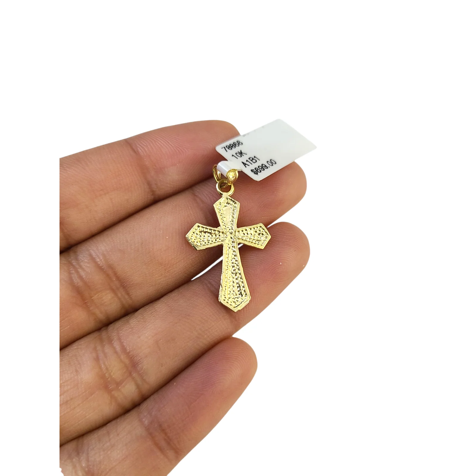 Real 10k Yellow Gold Charm Pendant Small Cross Diamond Cuts 10KT - Image 5