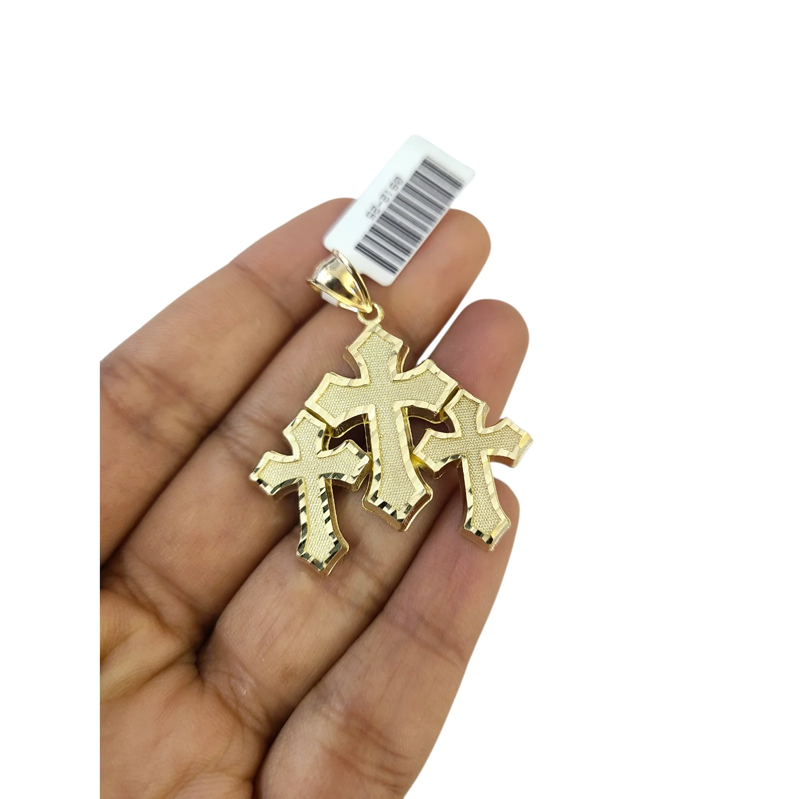 Real 10k Yellow Gold Charm Pendant Triple Cross 10KT - Image 2