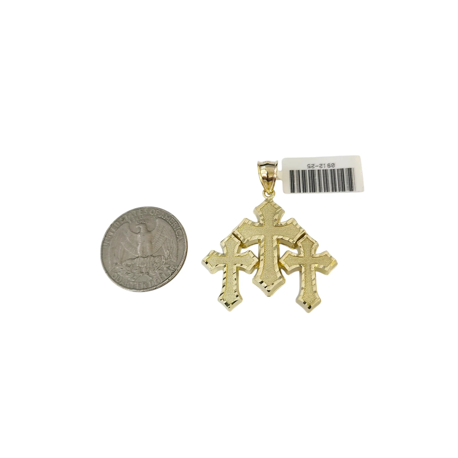Real 10k Yellow Gold Charm Pendant Triple Cross 10KT - Image 3