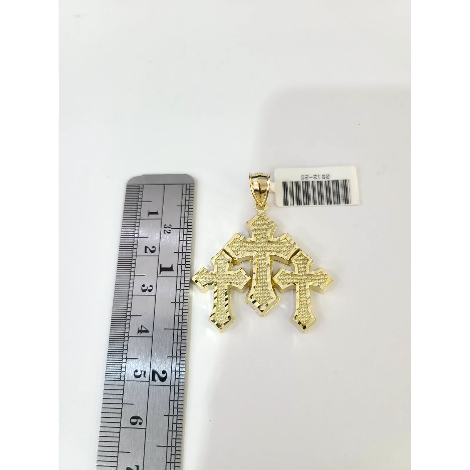 Real 10k Yellow Gold Charm Pendant Triple Cross 10KT - Image 4
