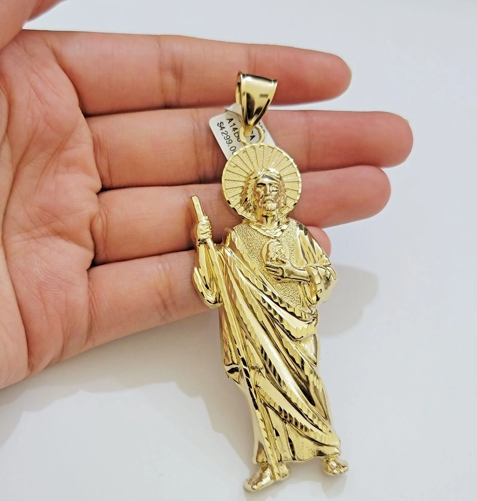 Real 10k Yellow Gold Charm Saint Juda Pendant Men's 3.5 Inch Jude the Apostle - Image 7