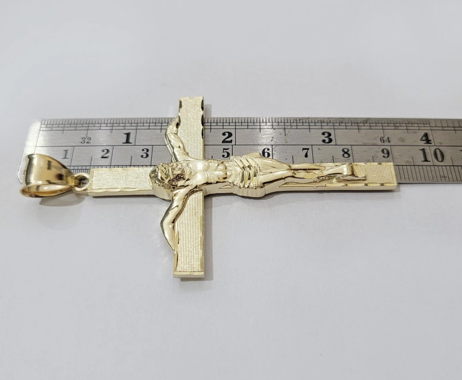 Real 10k Yellow Gold Cross Charm Pendant Jesus Crucifix 3.5" Inch 10KT For Chain - Image 3