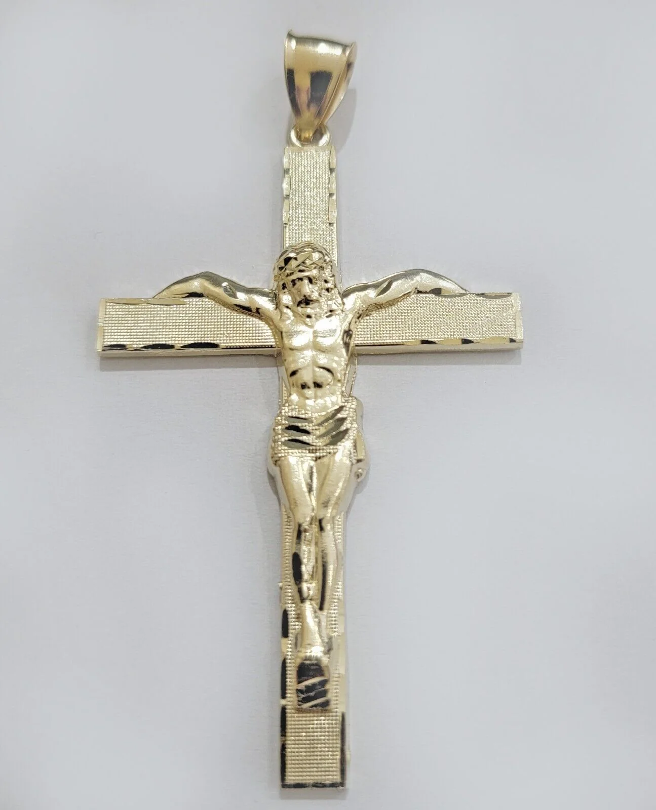 Real 10k Yellow Gold Cross Charm Pendant Jesus Crucifix 3.5" Inch 10KT For Chain - Image 5