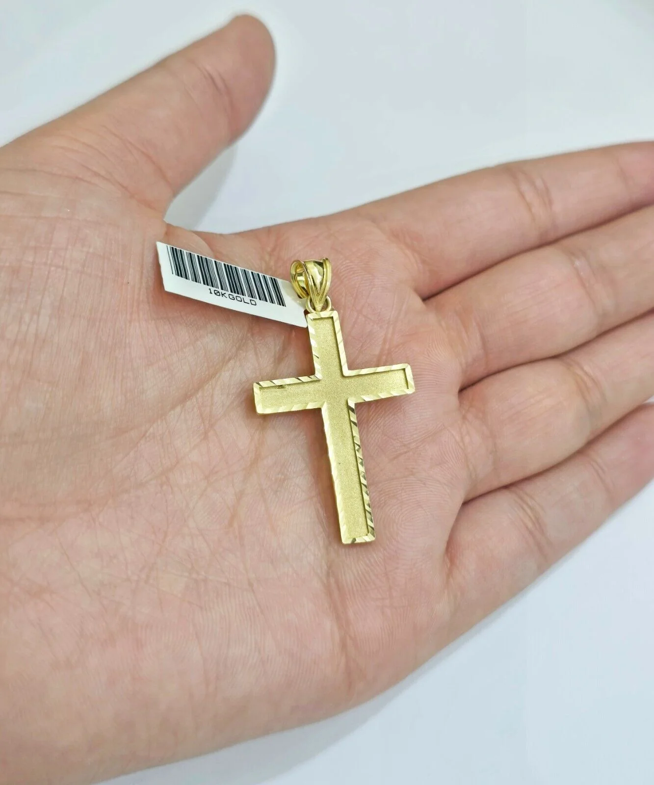 Real 10k Yellow Gold Cross Charm Pendant Men Women 1.75 Inch For Chain - Image 2
