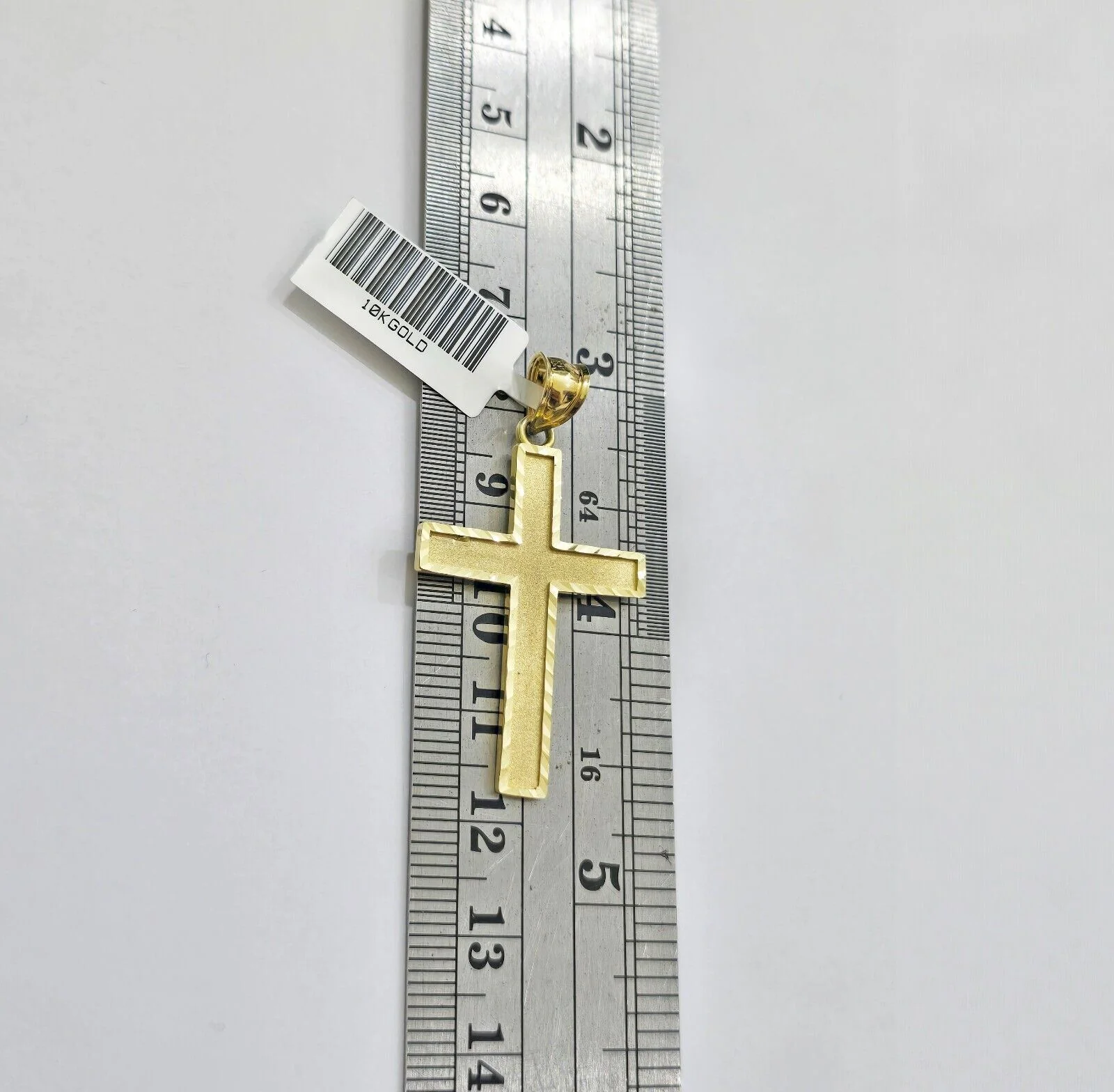 Real 10k Yellow Gold Cross Charm Pendant Men Women 1.75 Inch For Chain - Image 3