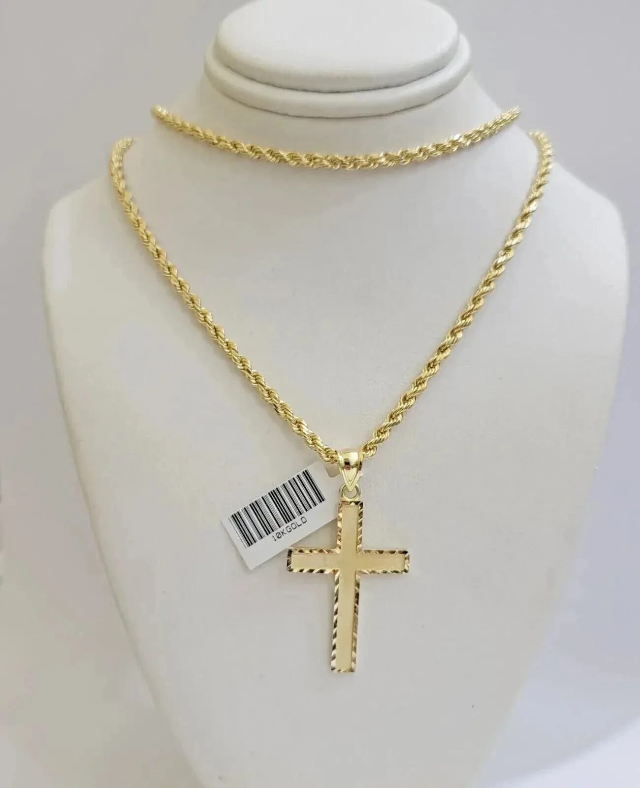 Real 10k Yellow Gold Cross Charm Pendant Men Women 1.75 Inch For Chain - Image 5