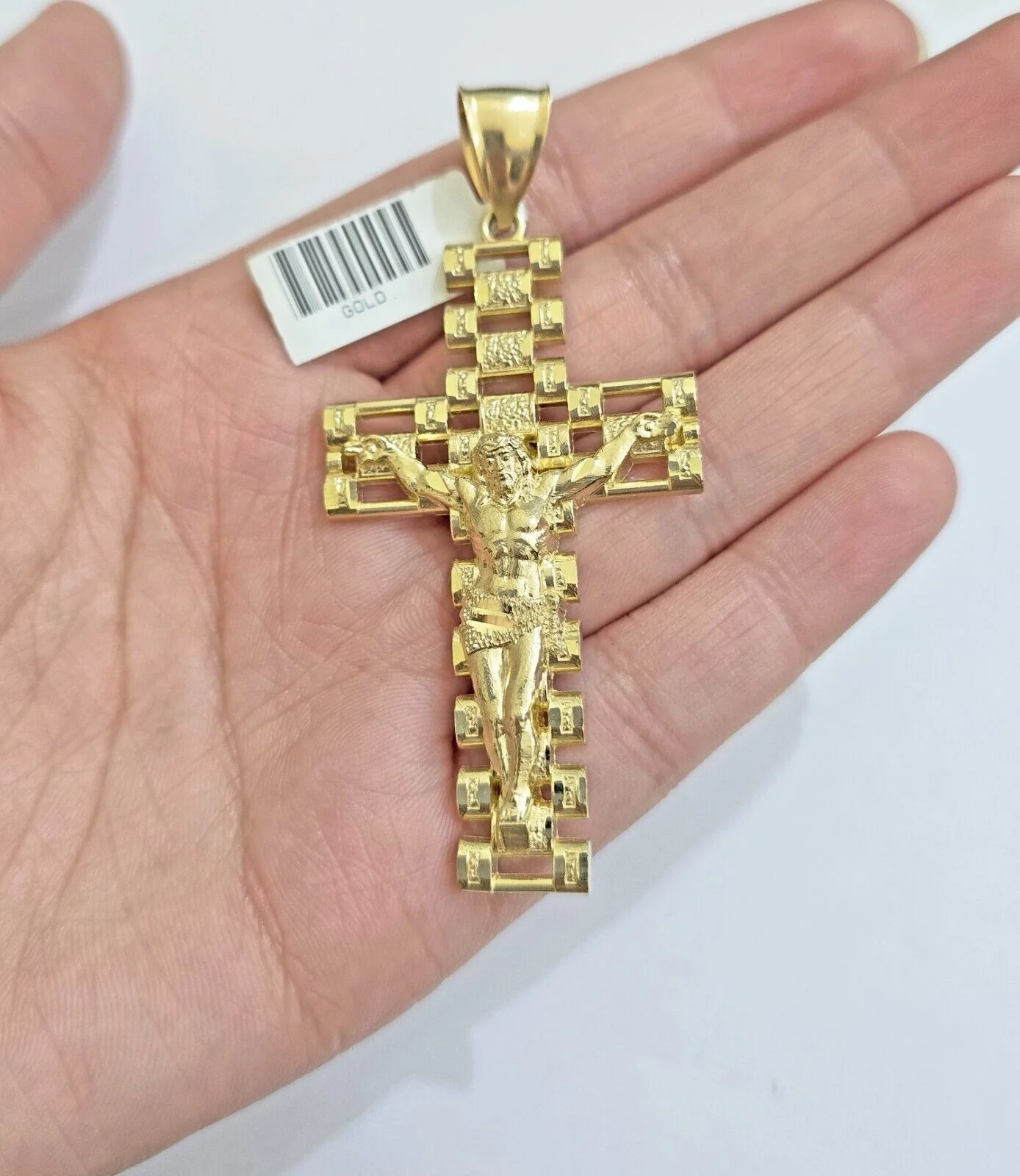 Real 10k Yellow Gold Cross Charm Pendant Mens Jesus Crucifix 3 Inch For Chain - Image 2