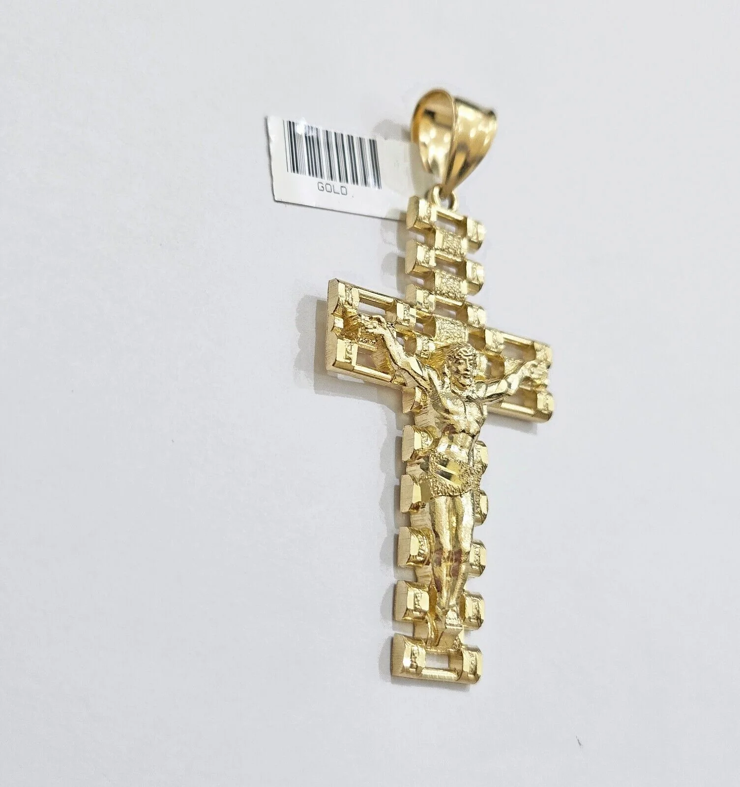 Real 10k Yellow Gold Cross Charm Pendant Mens Jesus Crucifix 3 Inch For Chain - Image 3