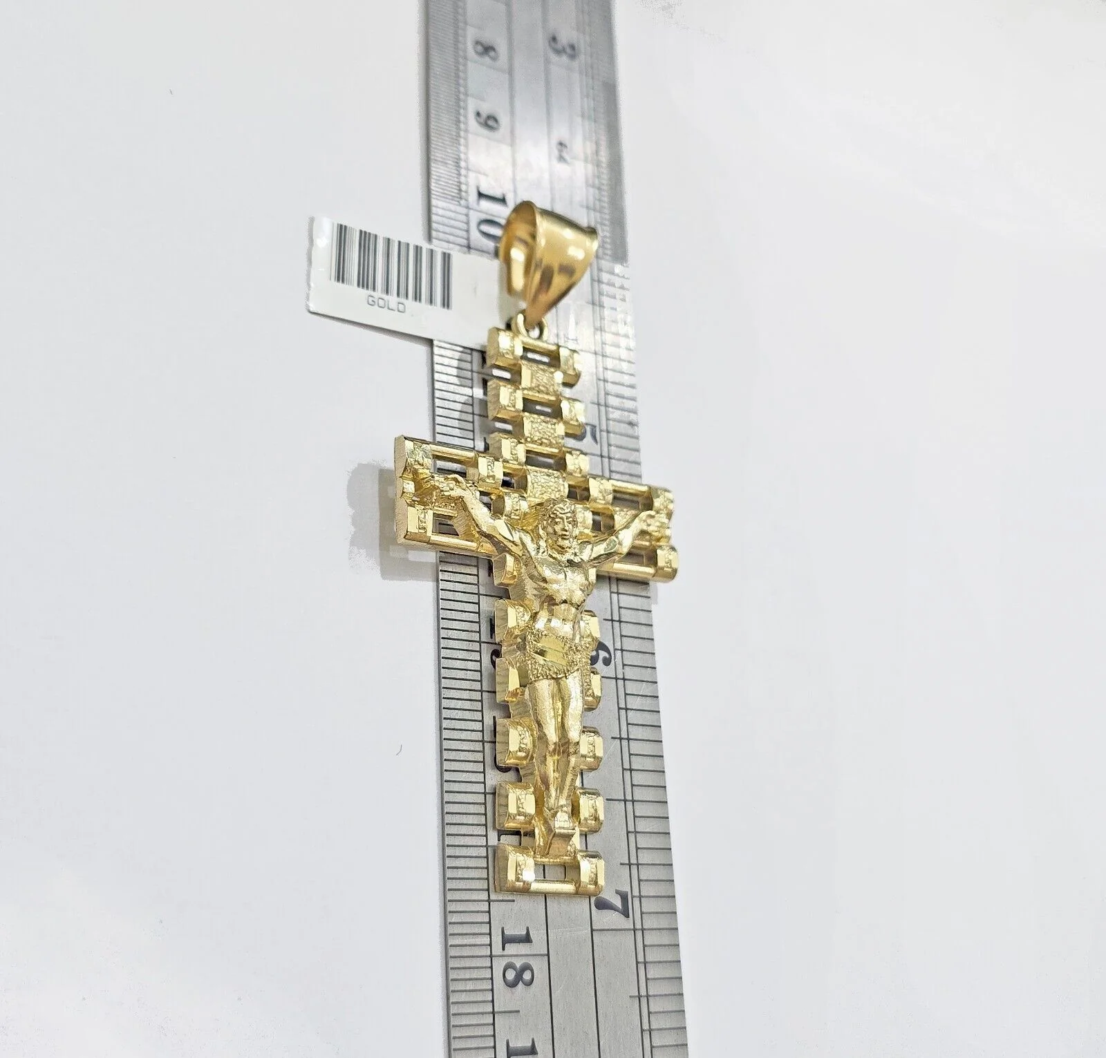 Real 10k Yellow Gold Cross Charm Pendant Mens Jesus Crucifix 3 Inch For Chain - Image 5