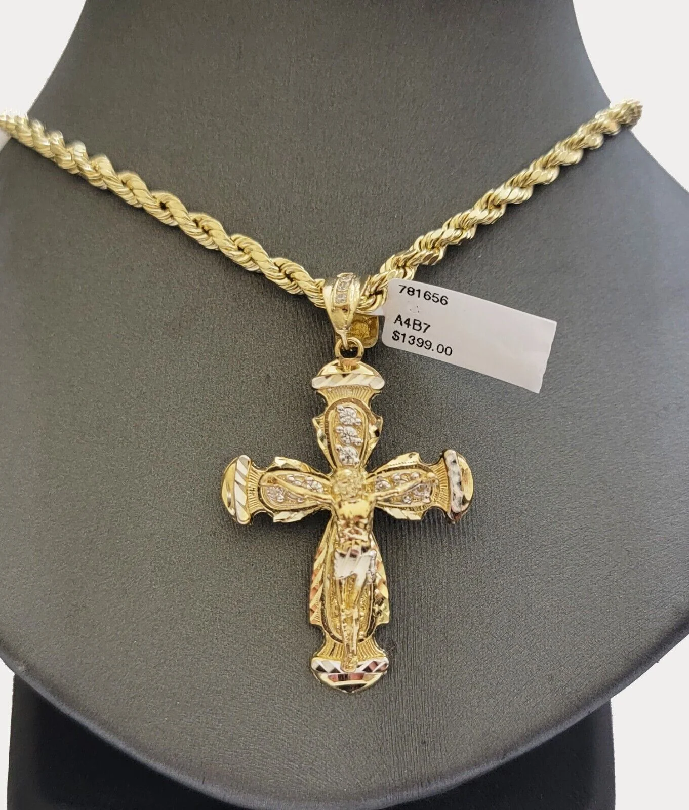 Real 10k Yellow Gold Cross Charm pendant Rope Chain Necklace 5mm 24" SET For Men - Image 5