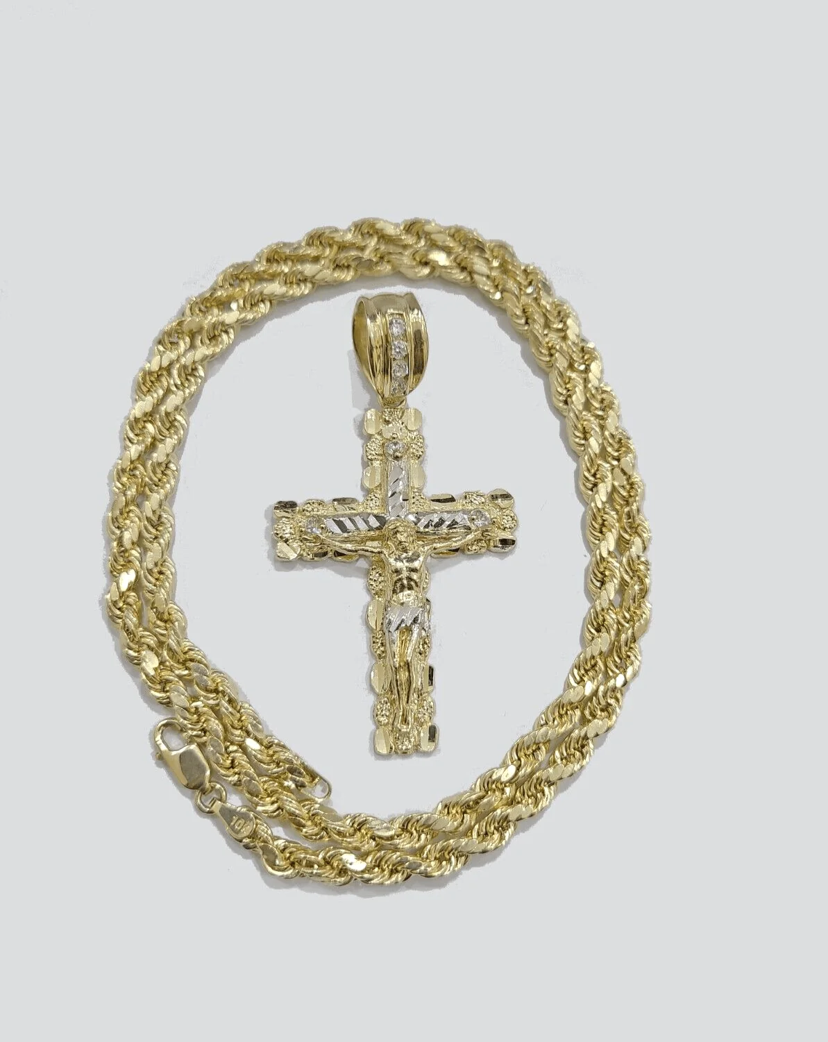 Real 10k Yellow Gold Cross Charm Rope Chain 4mm 18'' Necklace Pendant 10kt Jesus - Image 7