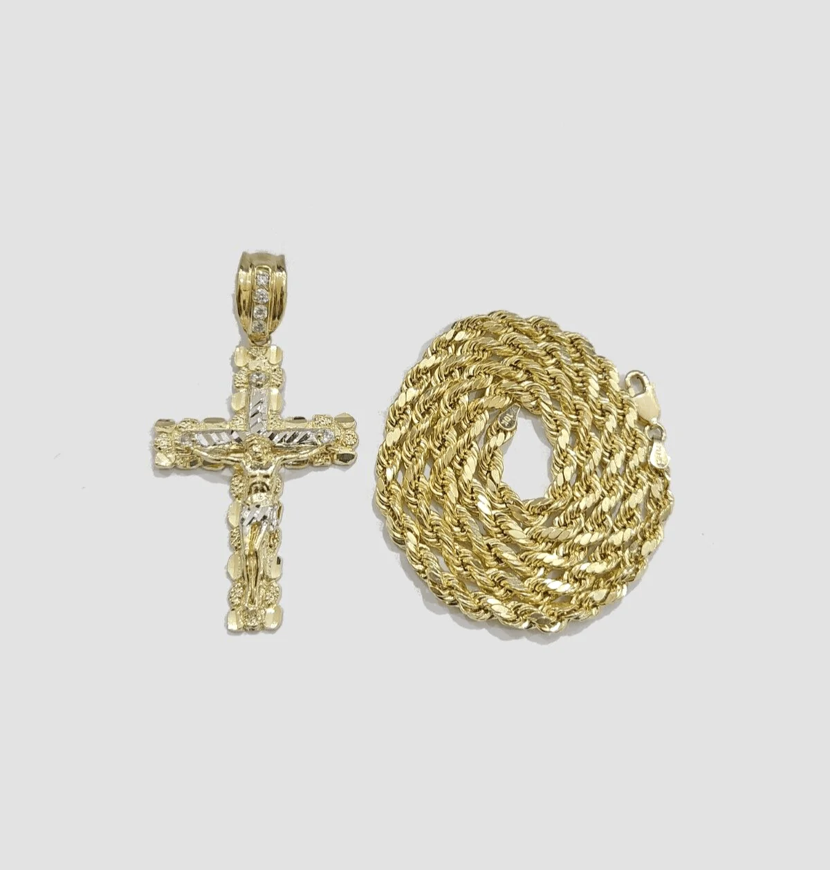 Real 10k Yellow Gold Cross Charm Rope Chain 4mm 18'' Necklace Pendant 10kt Jesus - Image 8