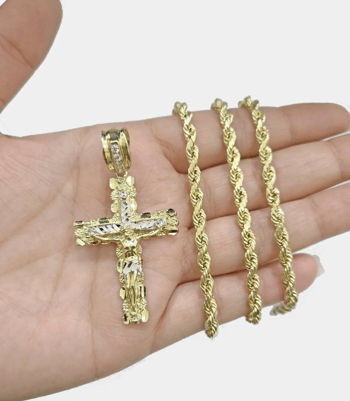 Real 10k Yellow Gold Cross Charm Rope Chain 4mm 26'' Necklace Pendant 10kt Jesus - Image 7