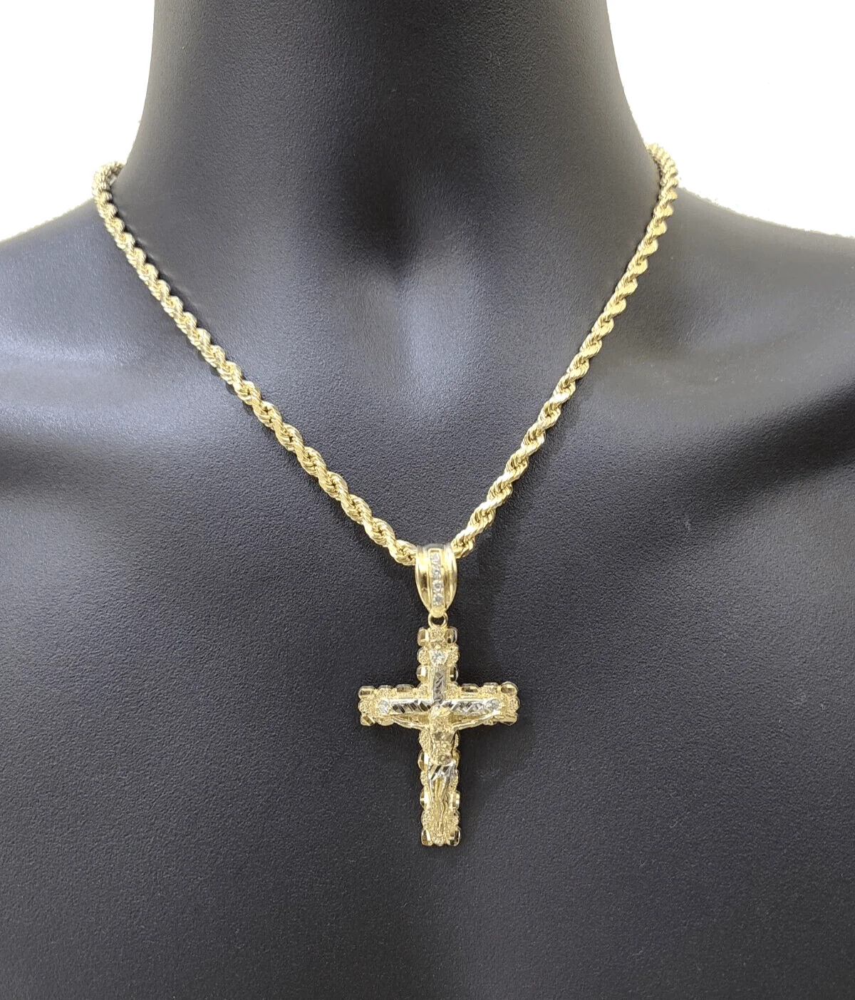 Real 10k Yellow Gold Cross Charm Rope Chain 4mm 26'' Necklace Pendant 10kt Jesus - Image 8