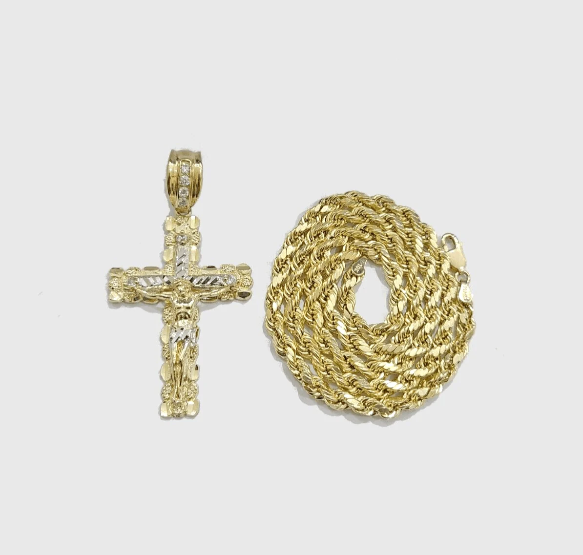 Real 10k Yellow Gold Cross Charm Rope Chain 4mm 26'' Necklace Pendant 10kt Jesus - Image 9
