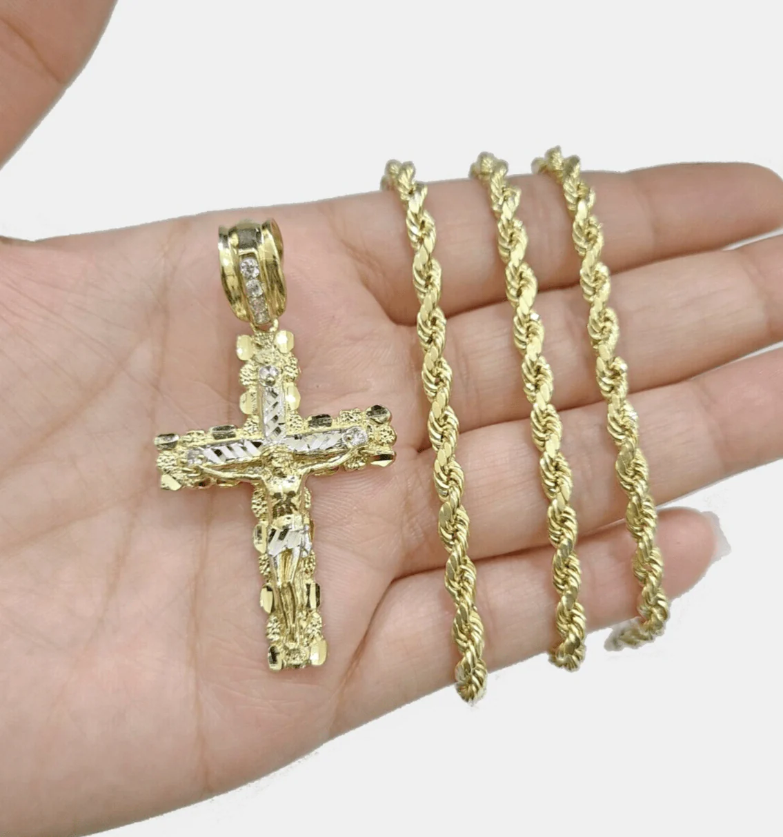 Real 10k Yellow Gold Cross Charm Rope Chain 4mm 30'' Necklace Pendant 10kt Jesus - Image 6