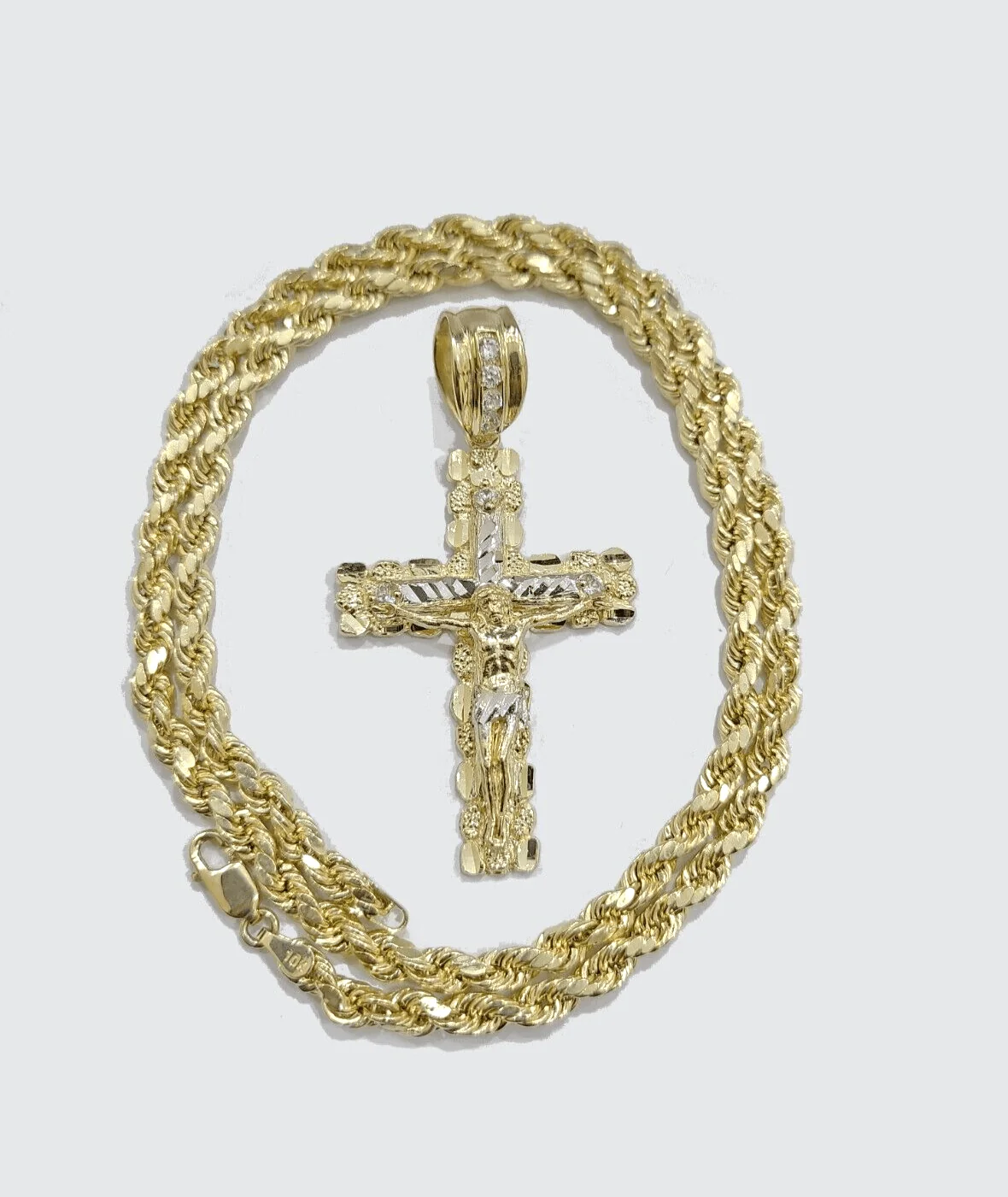 Real 10k Yellow Gold Cross Charm Rope Chain 4mm 30'' Necklace Pendant 10kt Jesus - Image 8