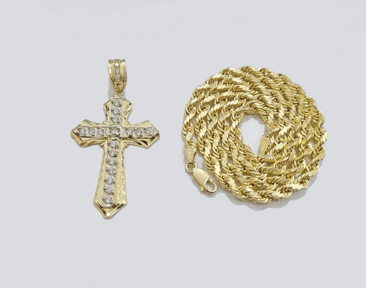 Real 10k Yellow Gold Cross Charm Rope Chain Necklace 4mm 24'' Pendant 10kt Jesus - Image 6