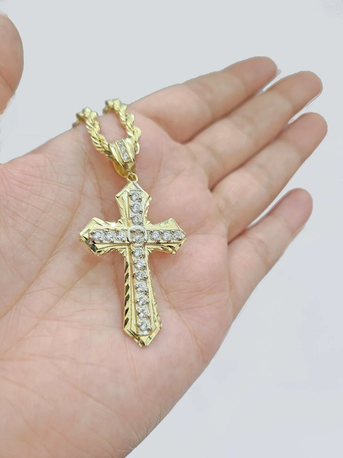 Real 10k Yellow Gold Cross Charm Rope Chain Necklace 4mm 26'' Pendant 10kt Jesus - Image 11