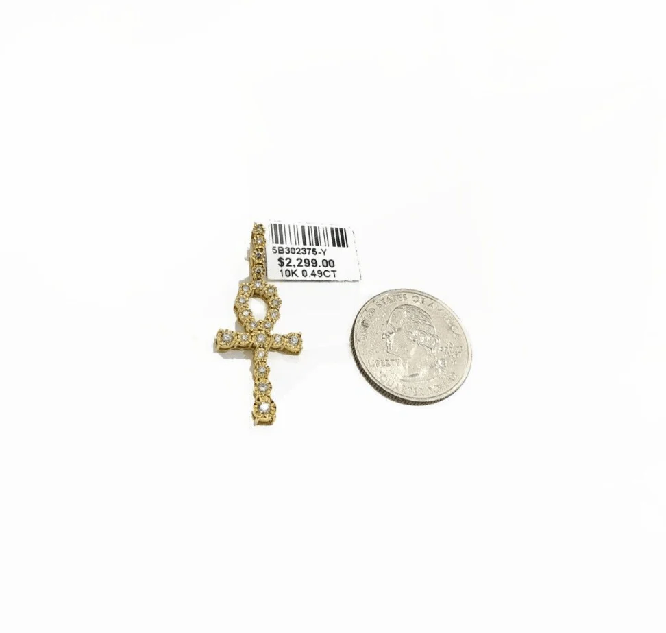 Real 10k Yellow Gold Cross Diamond Charm 0.49CT Pendant 1.5'' inch Genuine 10kt - Image 3