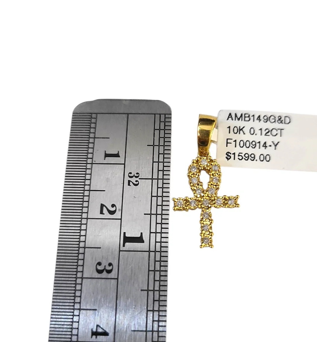 Real 10k Yellow Gold Cross Diamond Charm Pendant 1'' inch Genuine 10kt - Image 3