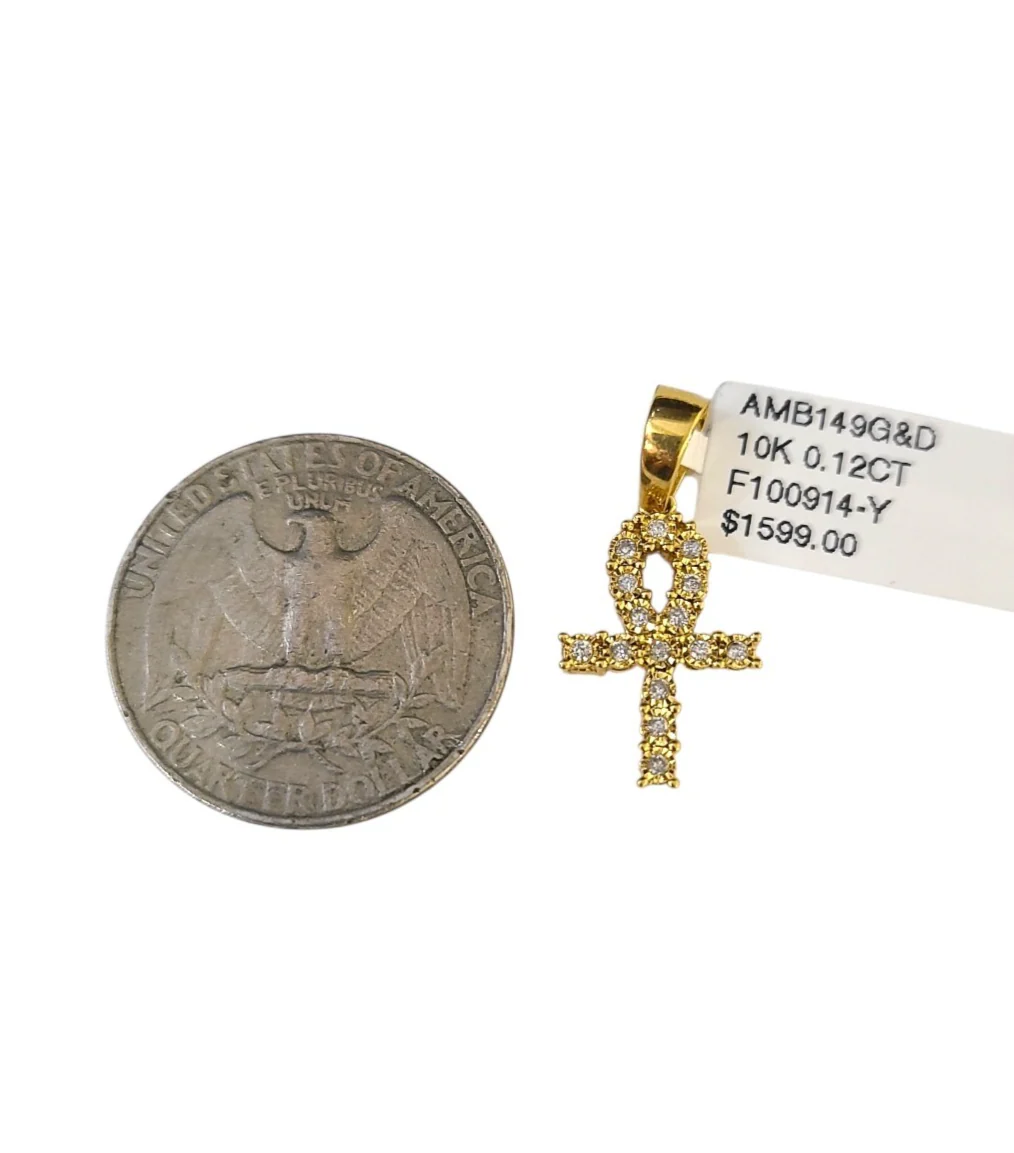 Real 10k Yellow Gold Cross Diamond Charm Pendant 1'' inch Genuine 10kt - Image 4
