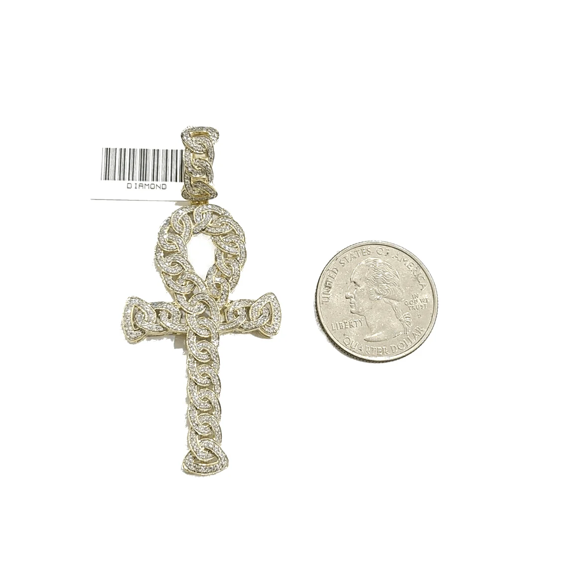 Real 10k Yellow Gold Cross Diamond Charm Pendant 2.5'' inches Genuine 10kt - Image 3