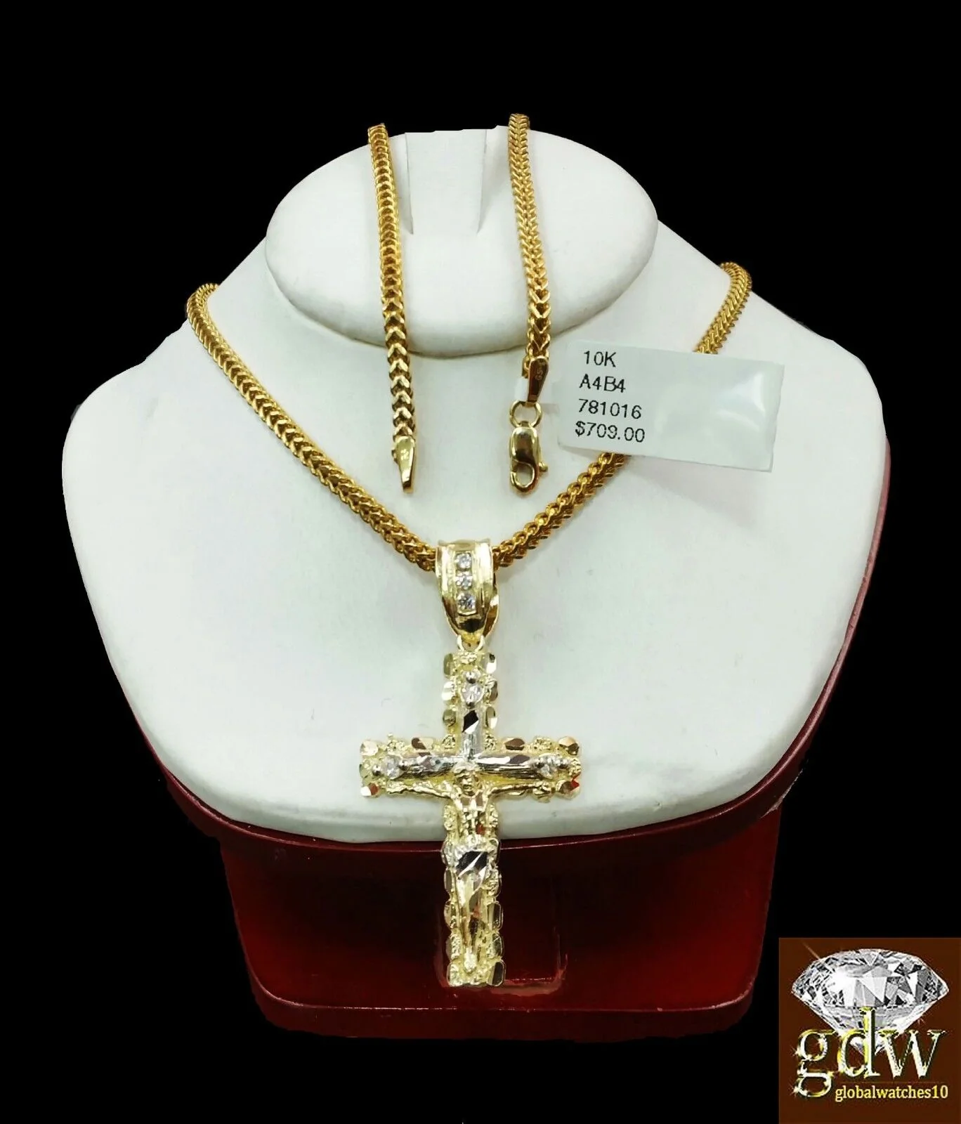 Real 10k Yellow Gold Cross Jesus Charm Pendant  22" Inch Franco Chain - Image 2