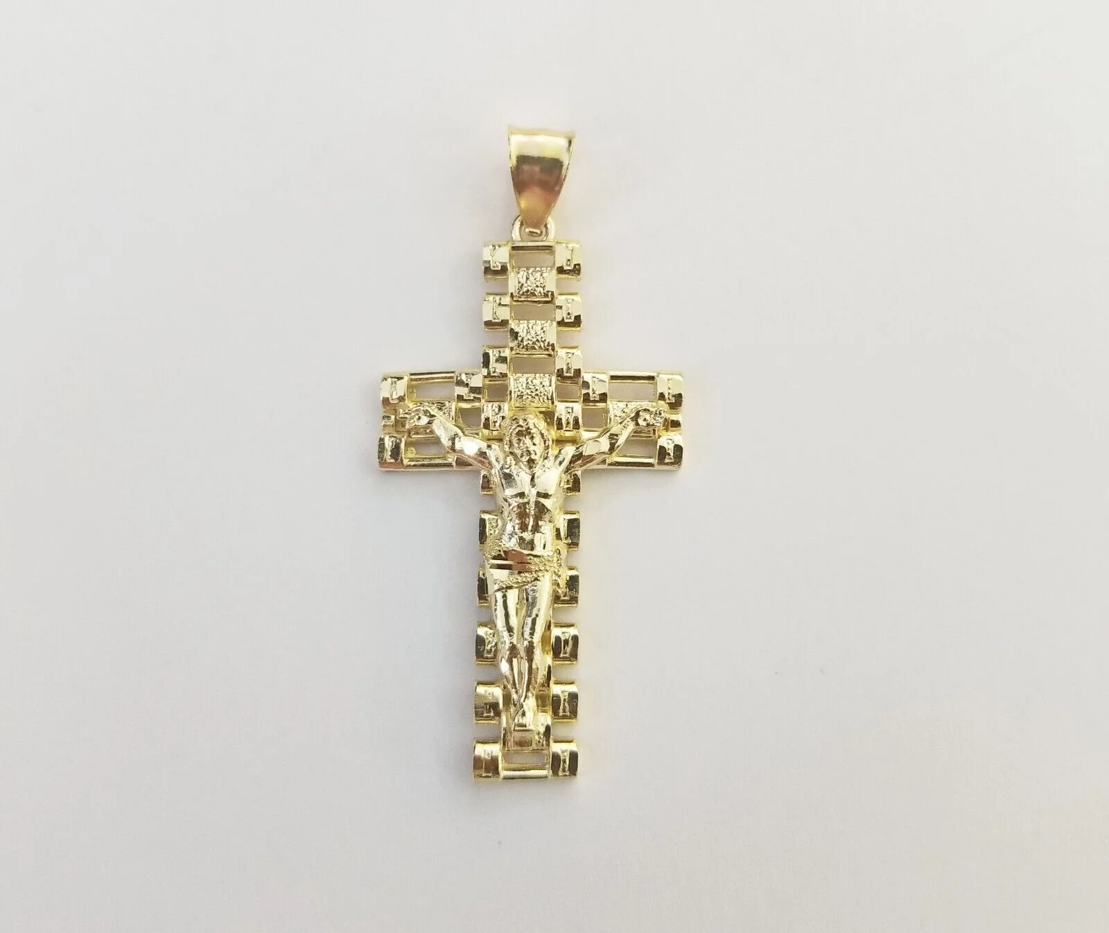 Real 10k Yellow Gold Cross Pendant Charm Jesus Crucifix Men 10kt - Image 3