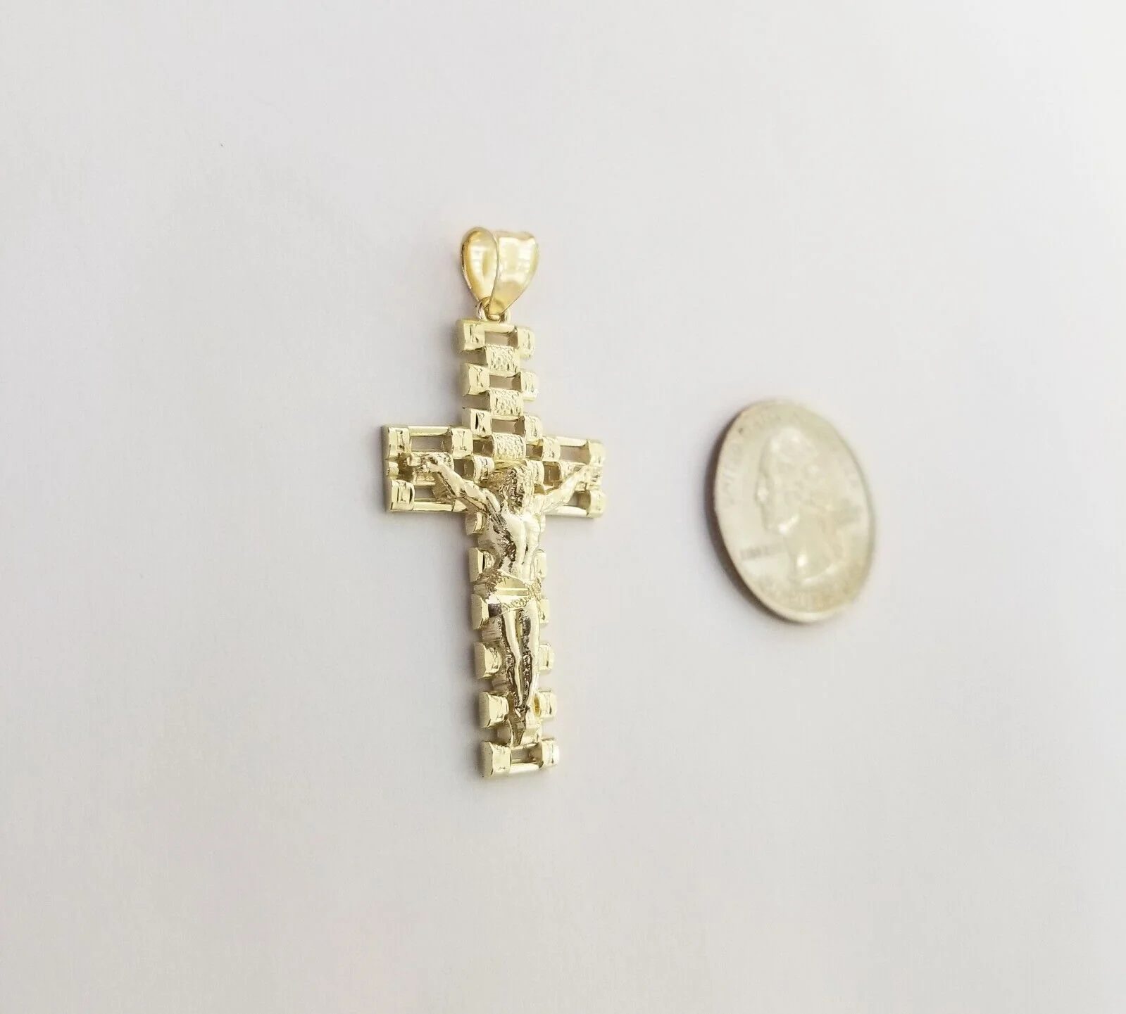 Real 10k Yellow Gold Cross Pendant Charm Jesus Crucifix Men 10kt - Image 6