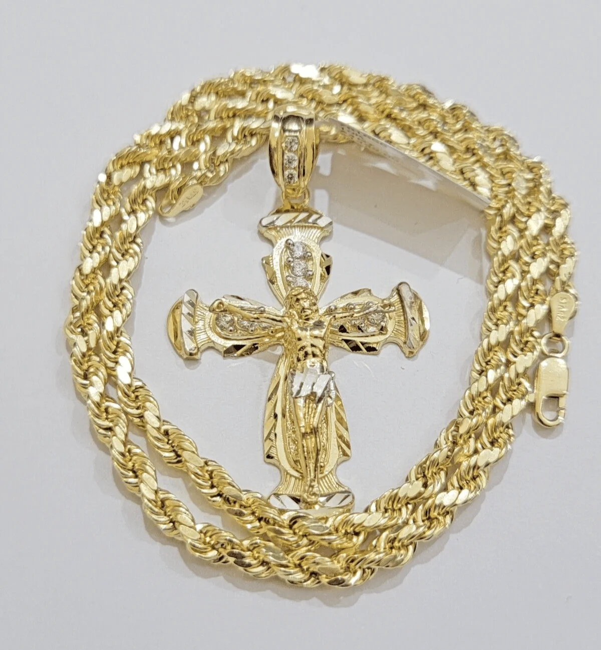 Real 10k Yellow Gold Cross pendant With Rope Chain Necklace 5mm 22" SET Charm - Image 2