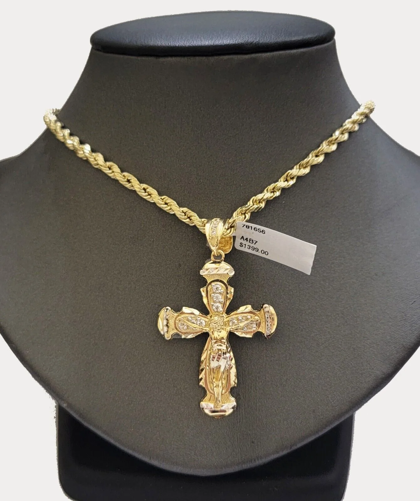 Real 10k Yellow Gold Cross pendant With Rope Chain Necklace 5mm 26" SET Charm - Image 3