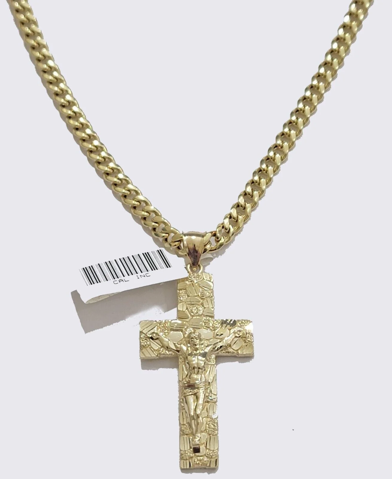 REAL 10k Yellow Gold Cuban link Chain Nugget Charm Pendant Necklace 5mm 24" Inch - Image 10
