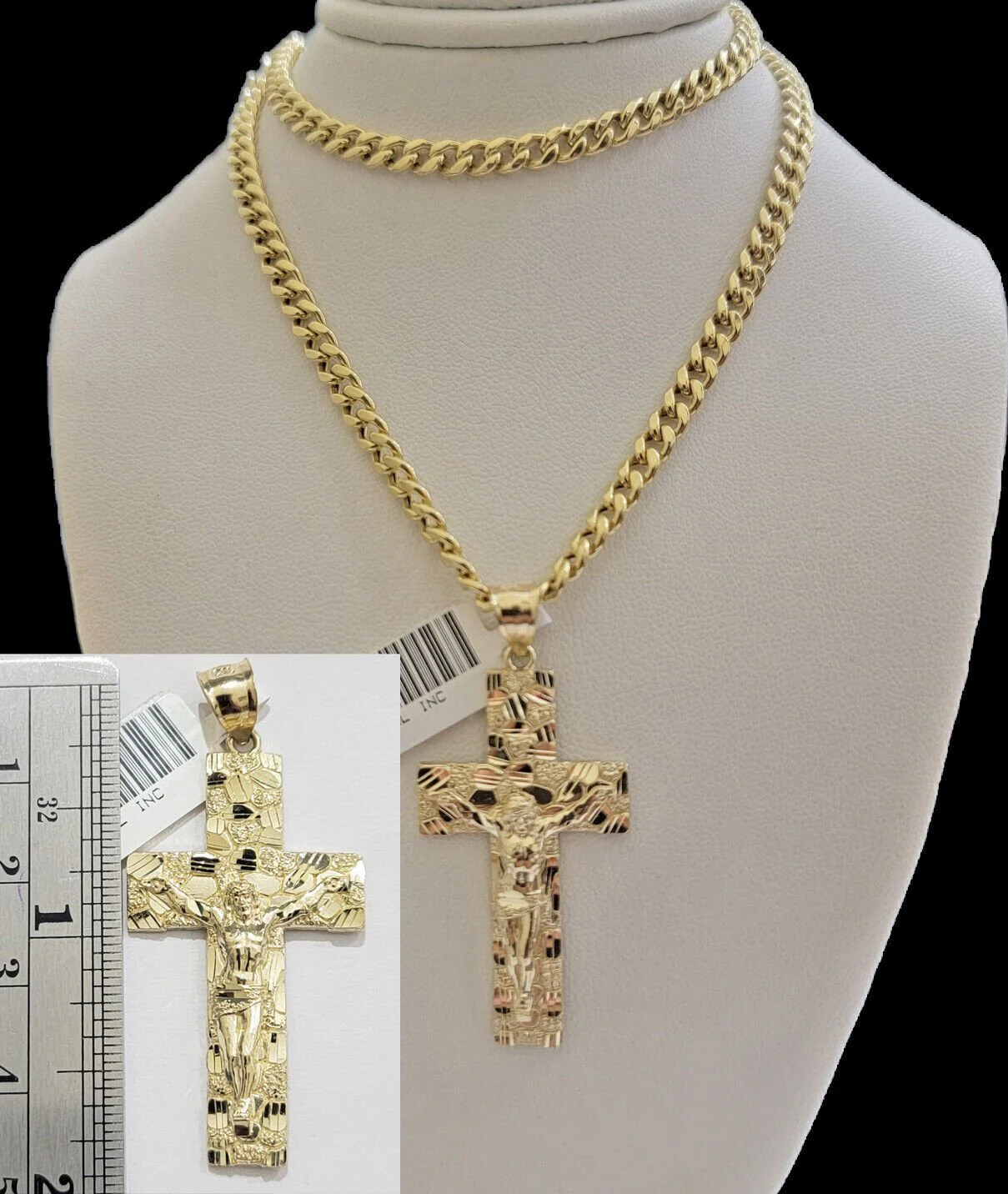 REAL 10k Yellow Gold Cuban link Chain Nugget Charm Pendant Necklace 5mm 24" Inch - Image 4