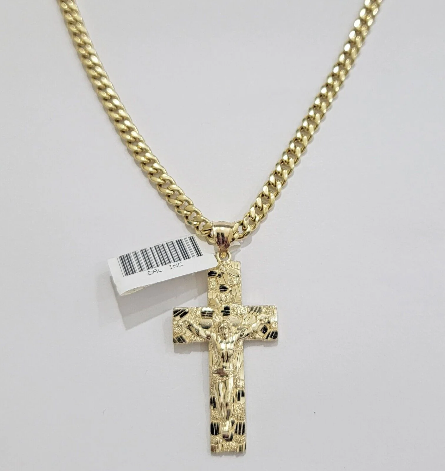 REAL 10k Yellow Gold Cuban link Chain Nugget Charm Pendant Necklace 5mm 24" Inch - Image 8