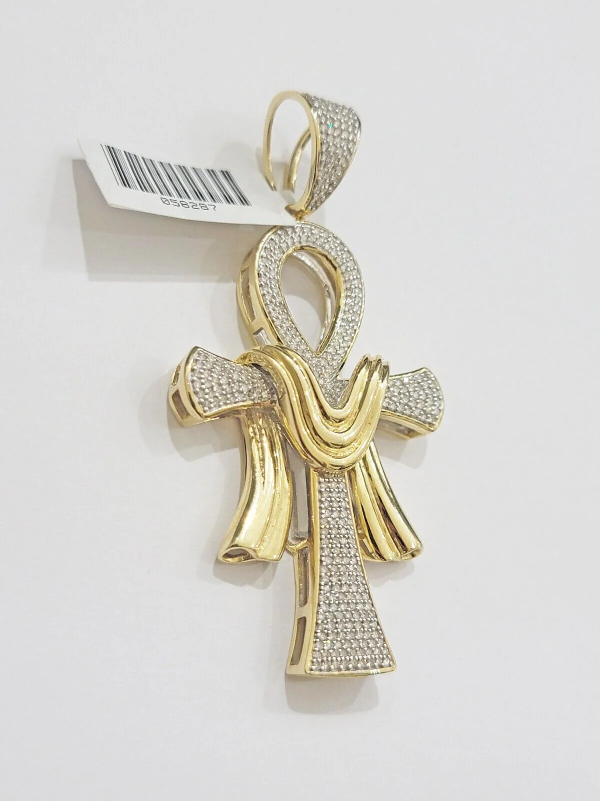 Real 10k Yellow Gold Diamond Ankh Cross Charm Pendant 0.80 CT Mens 2.5Inch - Image 2