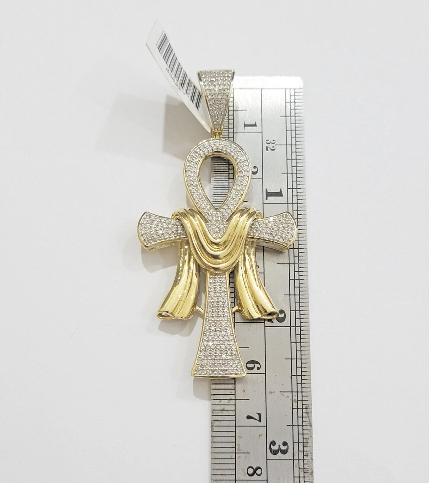 Real 10k Yellow Gold Diamond Ankh Cross Charm Pendant 0.80 CT Mens 2.5Inch - Image 4