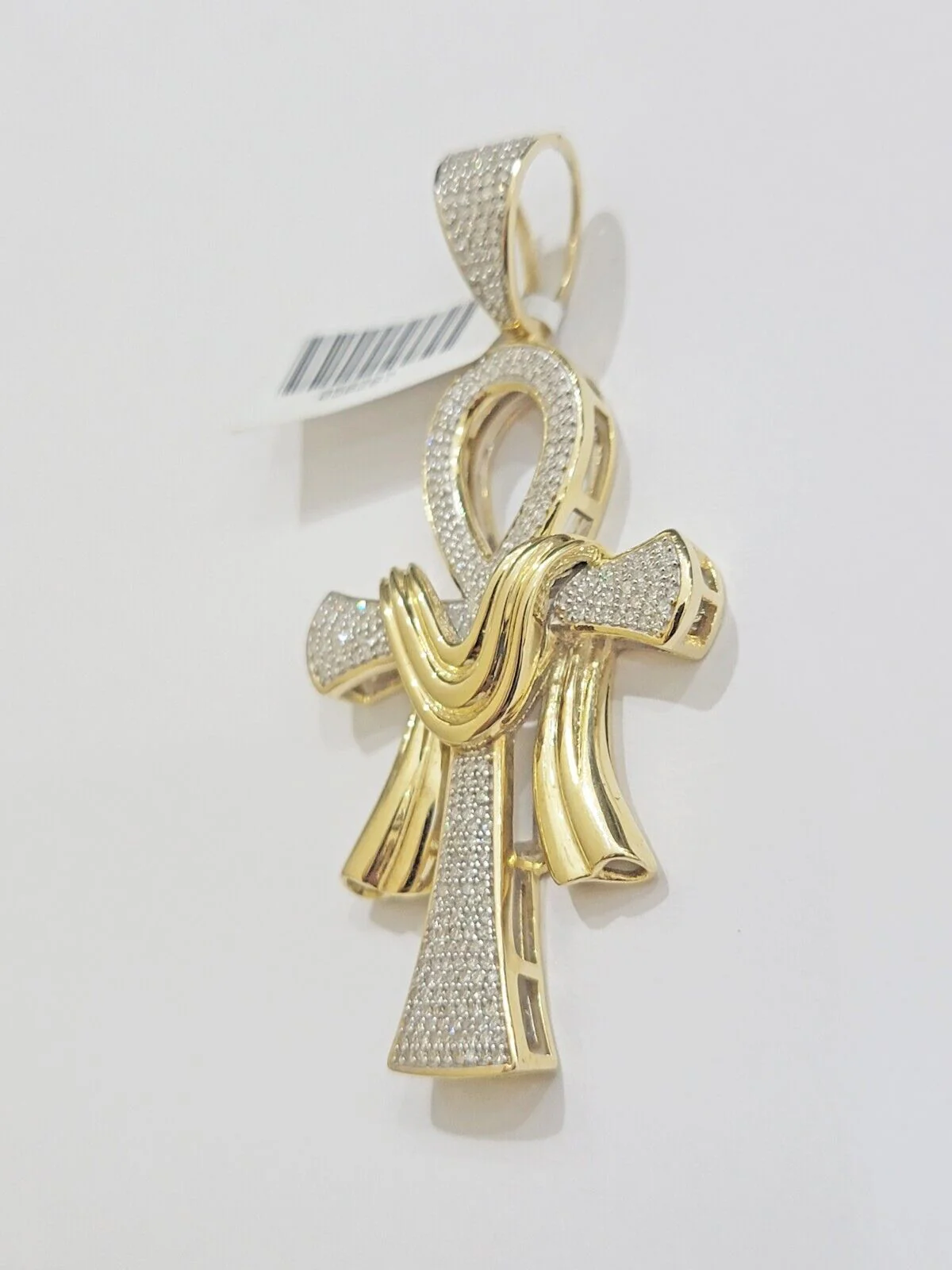 Real 10k Yellow Gold Diamond Ankh Cross Charm Pendant 0.80 CT Mens 2.5Inch - Image 5