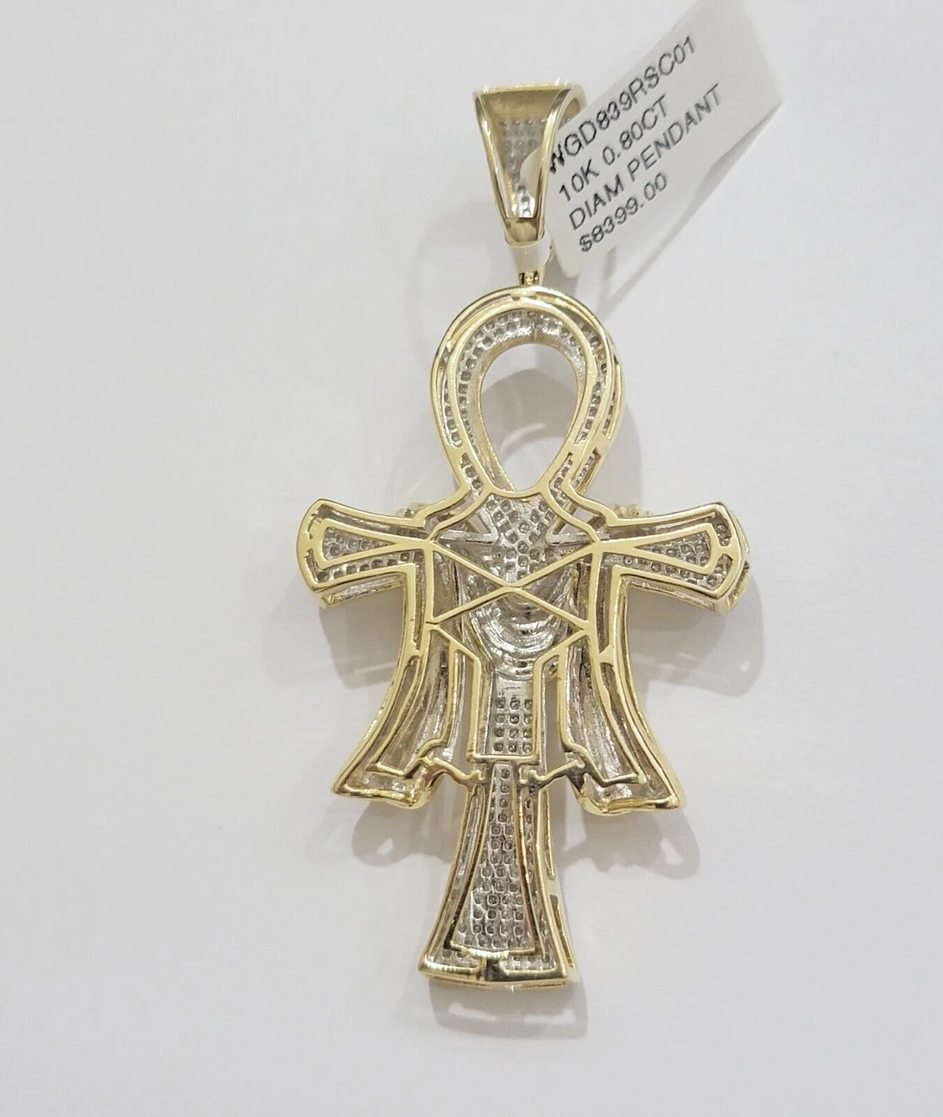 Real 10k Yellow Gold Diamond Ankh Cross Charm Pendant 0.80 CT Mens 2.5Inch - Image 6