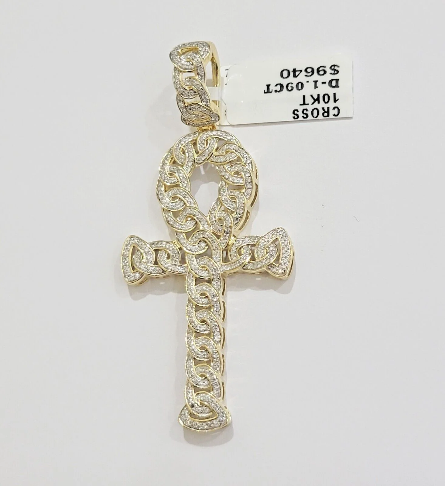 Real 10k Yellow Gold Diamond Ankh Cross Charm Pendant 1.08 CT Mens 2.5Inch - Image 2