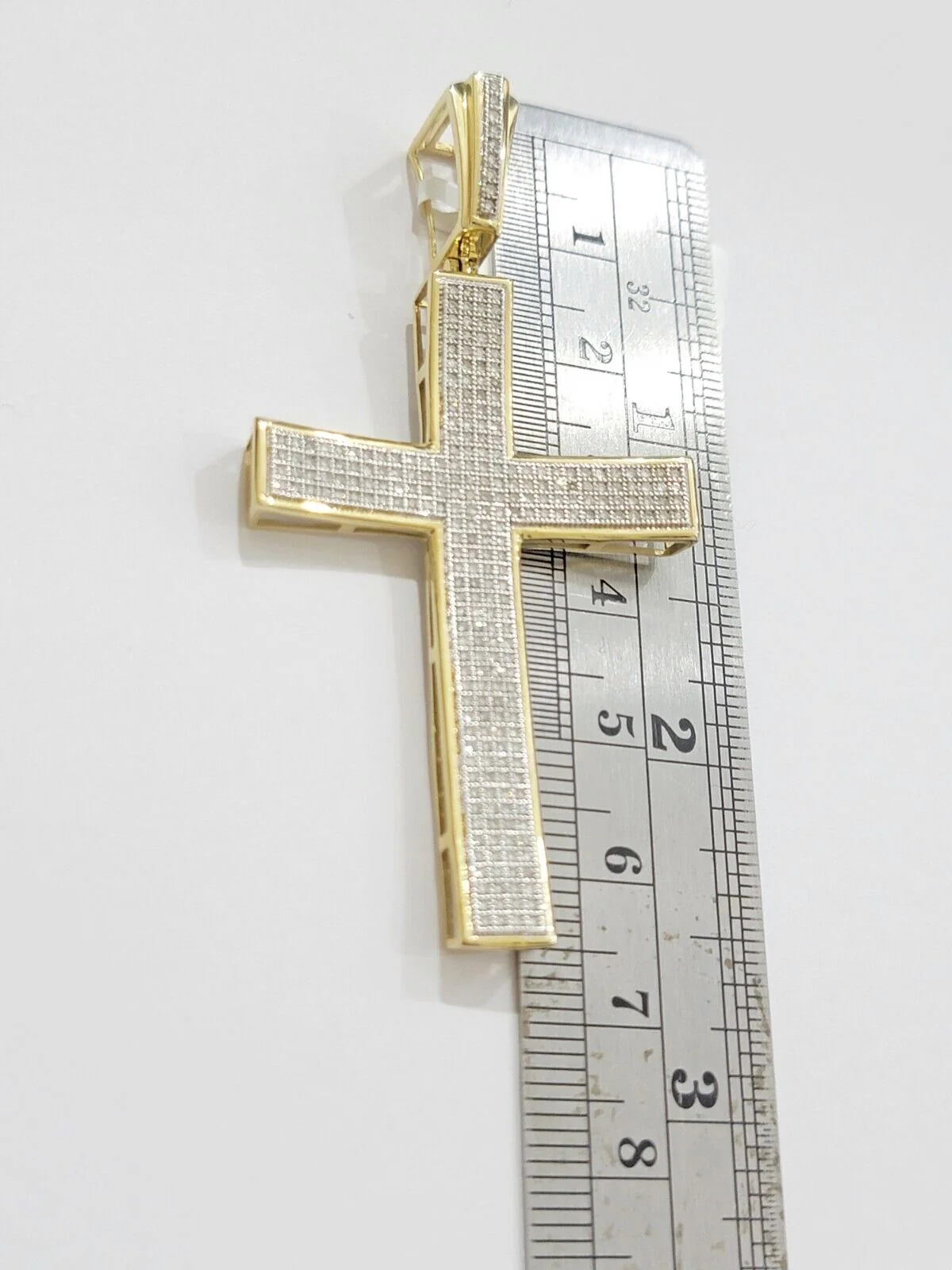Real 10k Yellow Gold Diamond Cross Charm Pendant 0.75 CT Men Jesus Cross 2.5Inch - Image 2