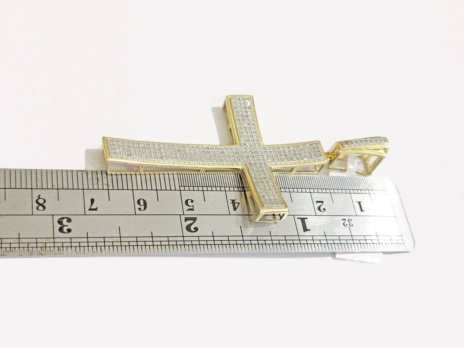 Real 10k Yellow Gold Diamond Cross Charm Pendant 0.75 CT Men Jesus Cross 2.5Inch - Image 3