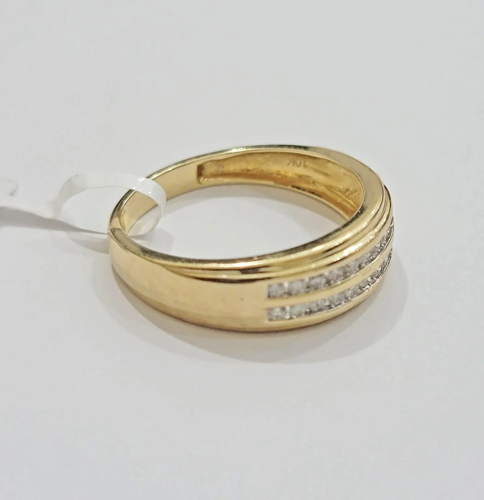 Real 10k Yellow Gold Diamond Mens Band Ring Wedding Engagement Anniversary - Image 7