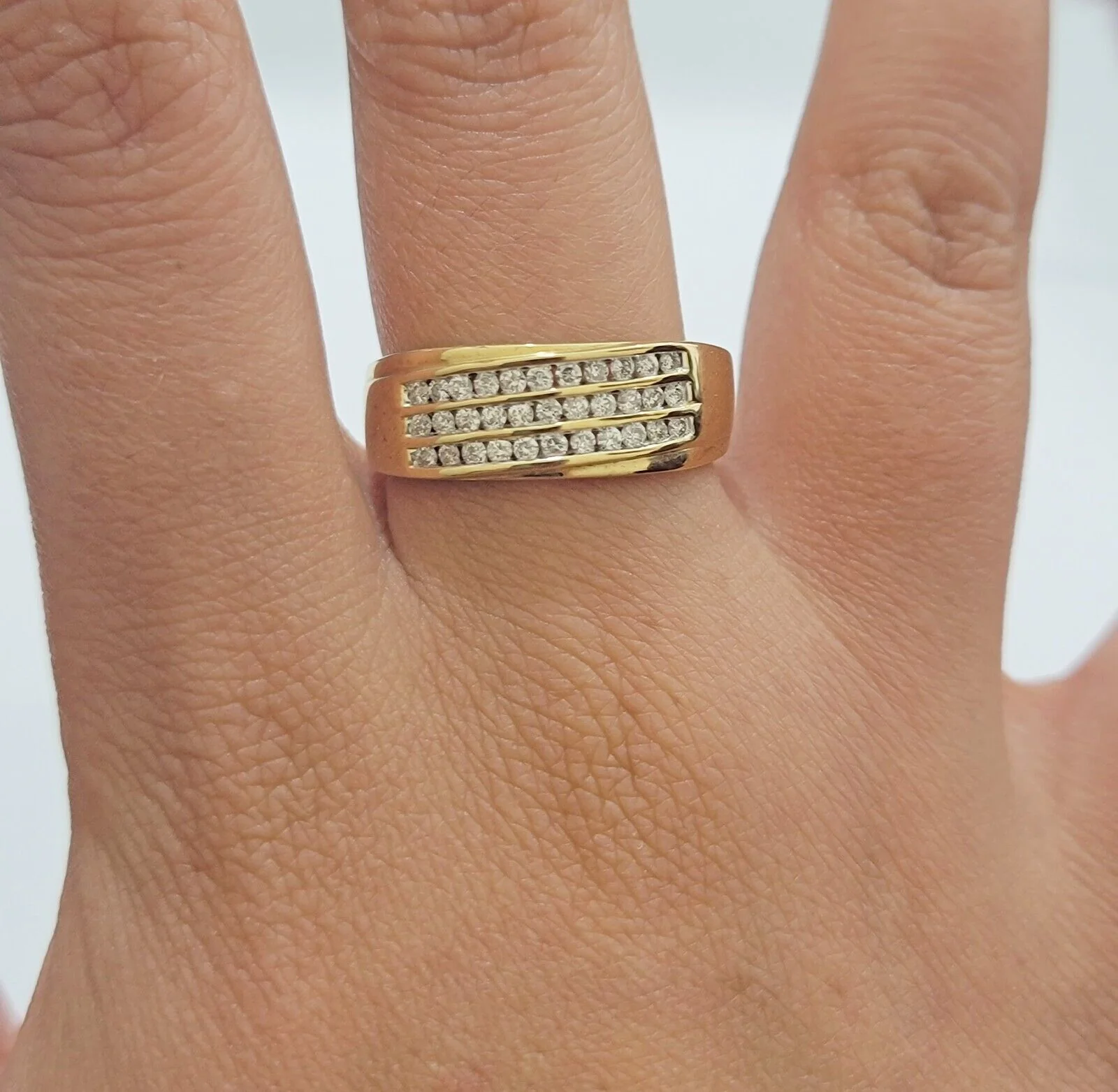 Real 10k Yellow Gold Diamond Mens Ring Band Wedding Engagement, Unique, Genuine Ring Sizes 6,7,8,9,10,11 & 12 - Image 5