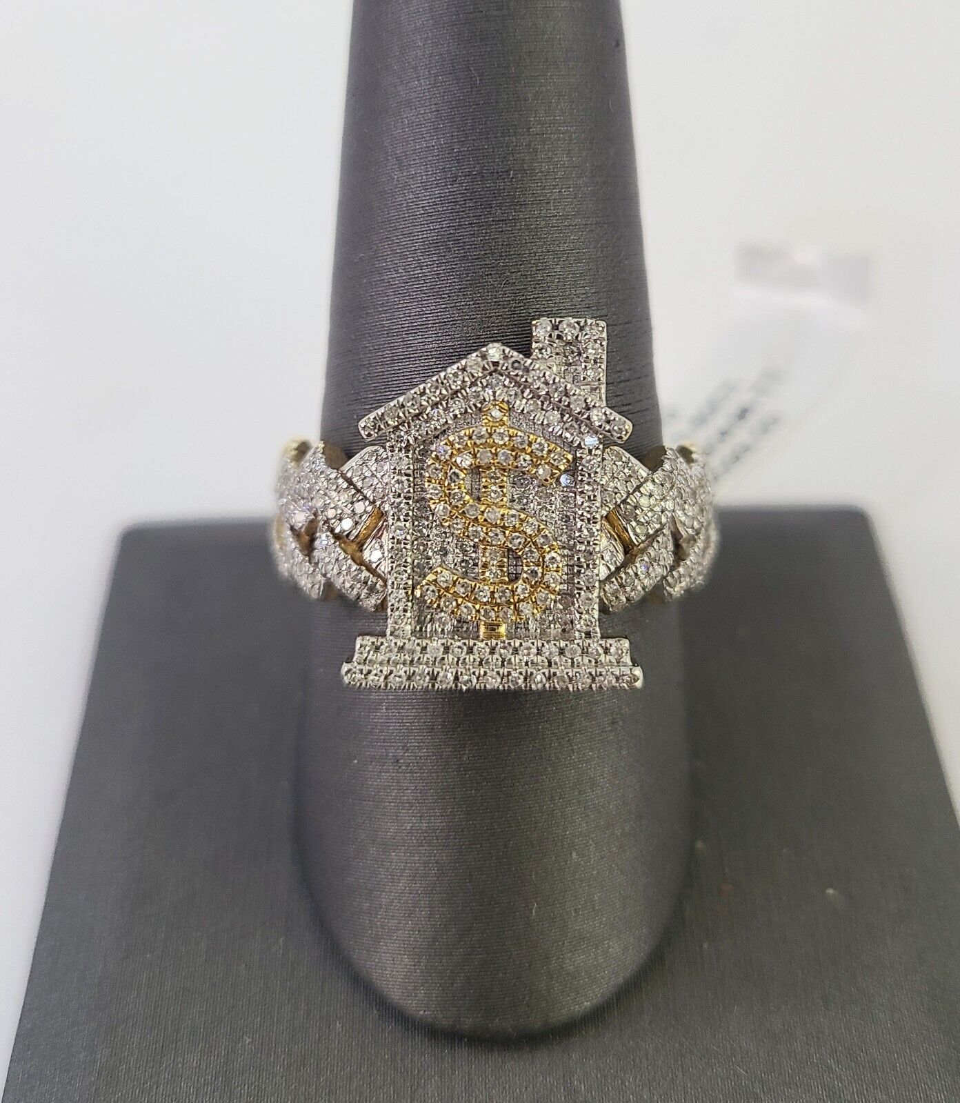 Real 10k Yellow Gold Diamond Mens Ring Trap House Band Casual Genuine Natural - Image 3
