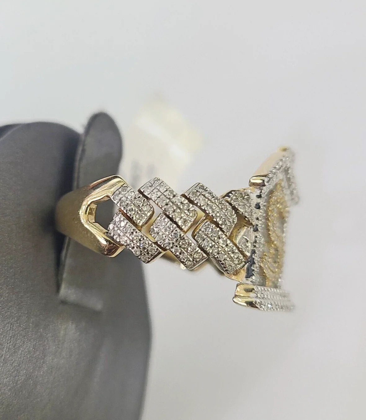 Real 10k Yellow Gold Diamond Mens Ring Trap House Band Casual Genuine Natural - Image 4