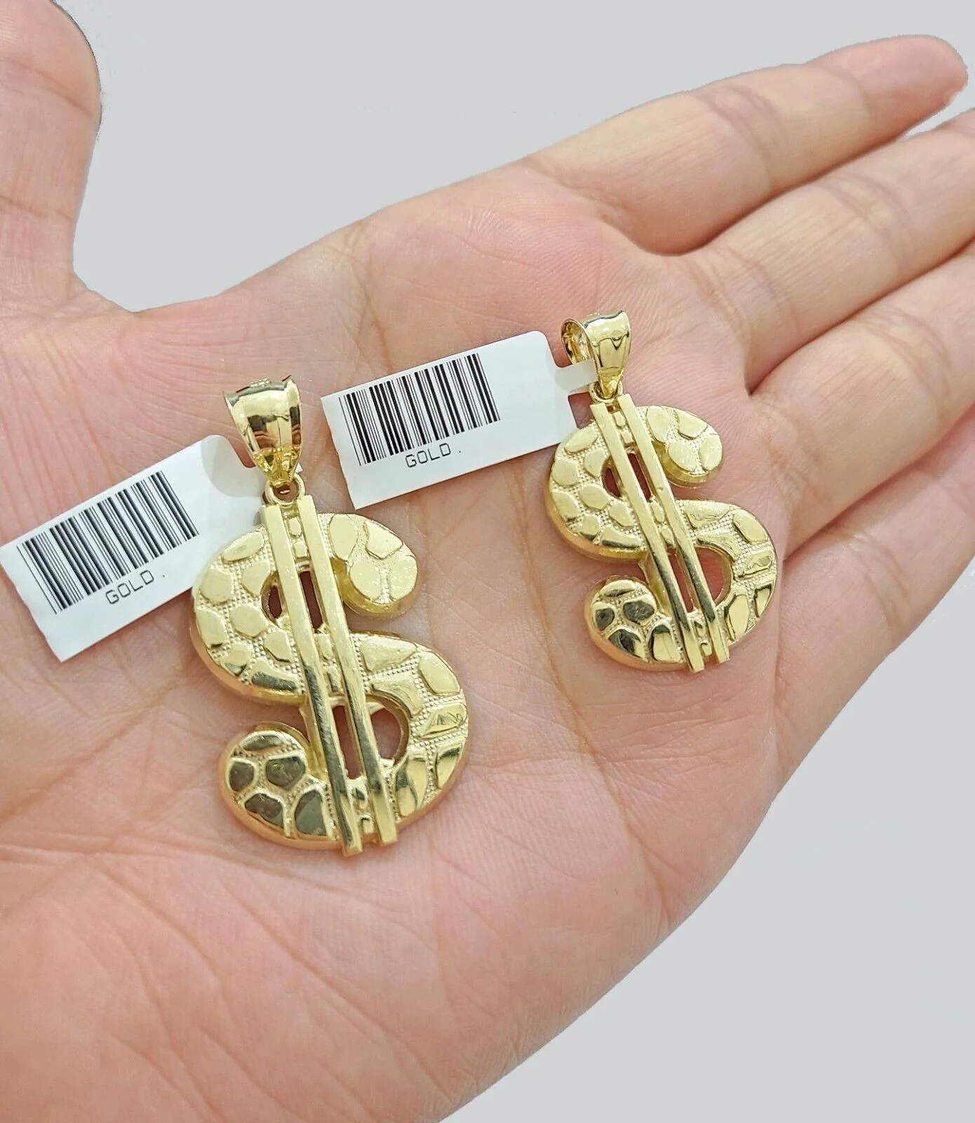Real 10K Yellow Gold Dollar Sign Charm for 1-1.5'' inches Gold Pendant - Image 3