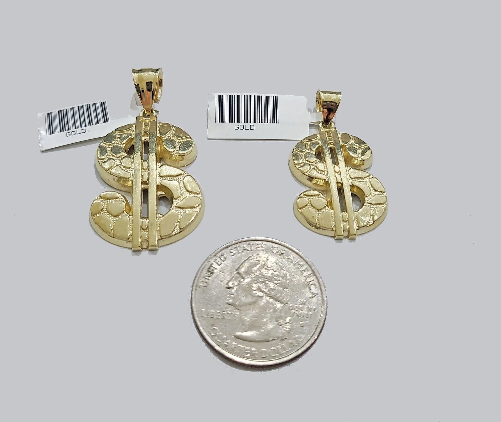 Real 10K Yellow Gold Dollar Sign Charm for 1-1.5'' inches Gold Pendant - Image 6