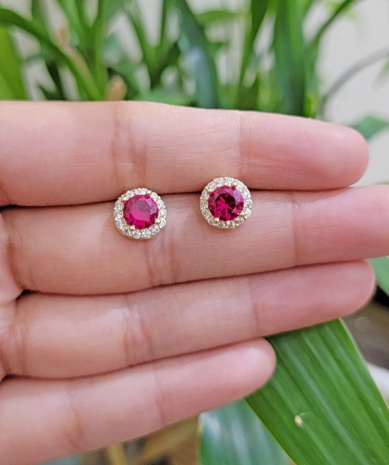 Real 10k Yellow Gold earring ring and pendant Ruby set for ladies / Women , 10KT All Sizes - Image 3