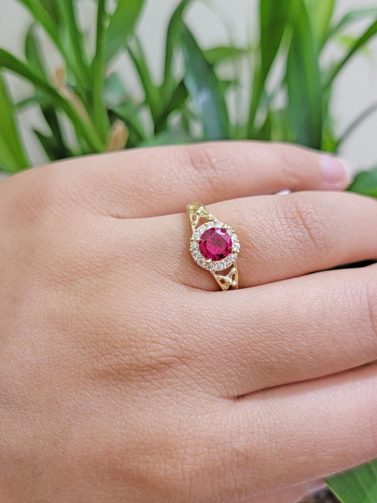 Real 10k Yellow Gold earring ring and pendant Ruby set for ladies / Women , 10KT All Sizes - Image 4